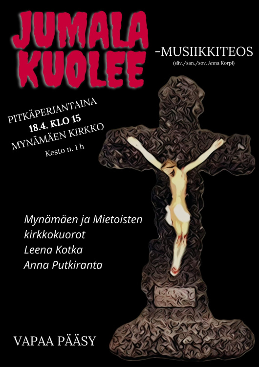 Jumala kuolee-musiikkiteos Jumala kuolee-mainos