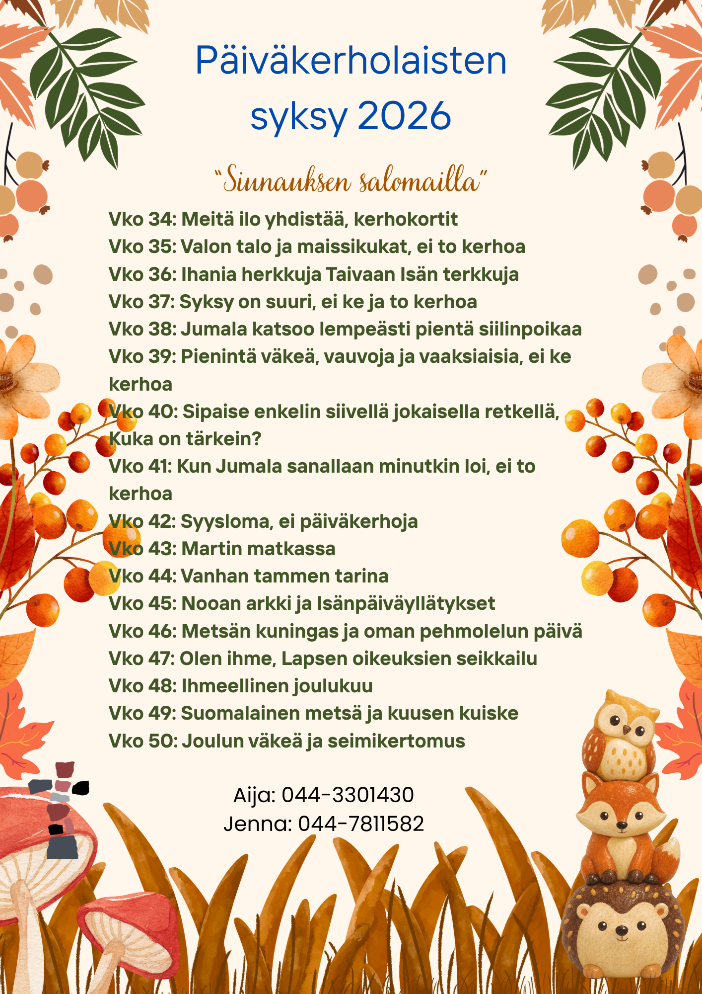 Päiväkerhon viikko-ohjelma