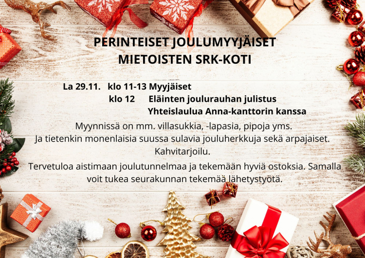 Joulumyyjäiset Mietoisissa mainos.