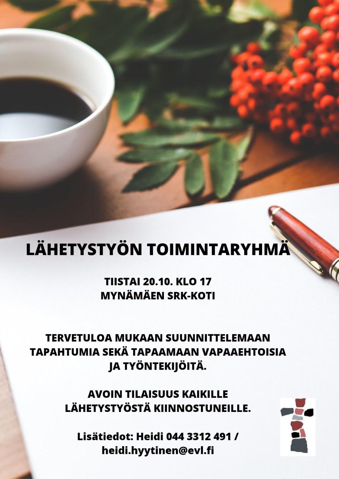 Lähetystyön toimintaryhmä ti 20.10. klo 17 Mynämäen srk-kodissa