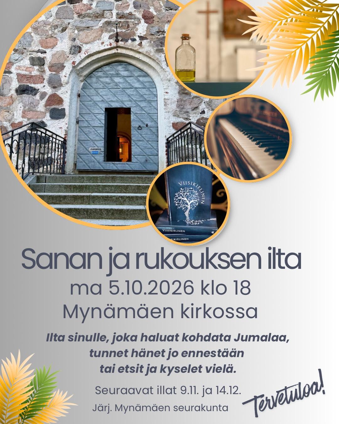 Sanan ja rukouksen ilta Mynämäen kirkossa ma 5.10. klo 18