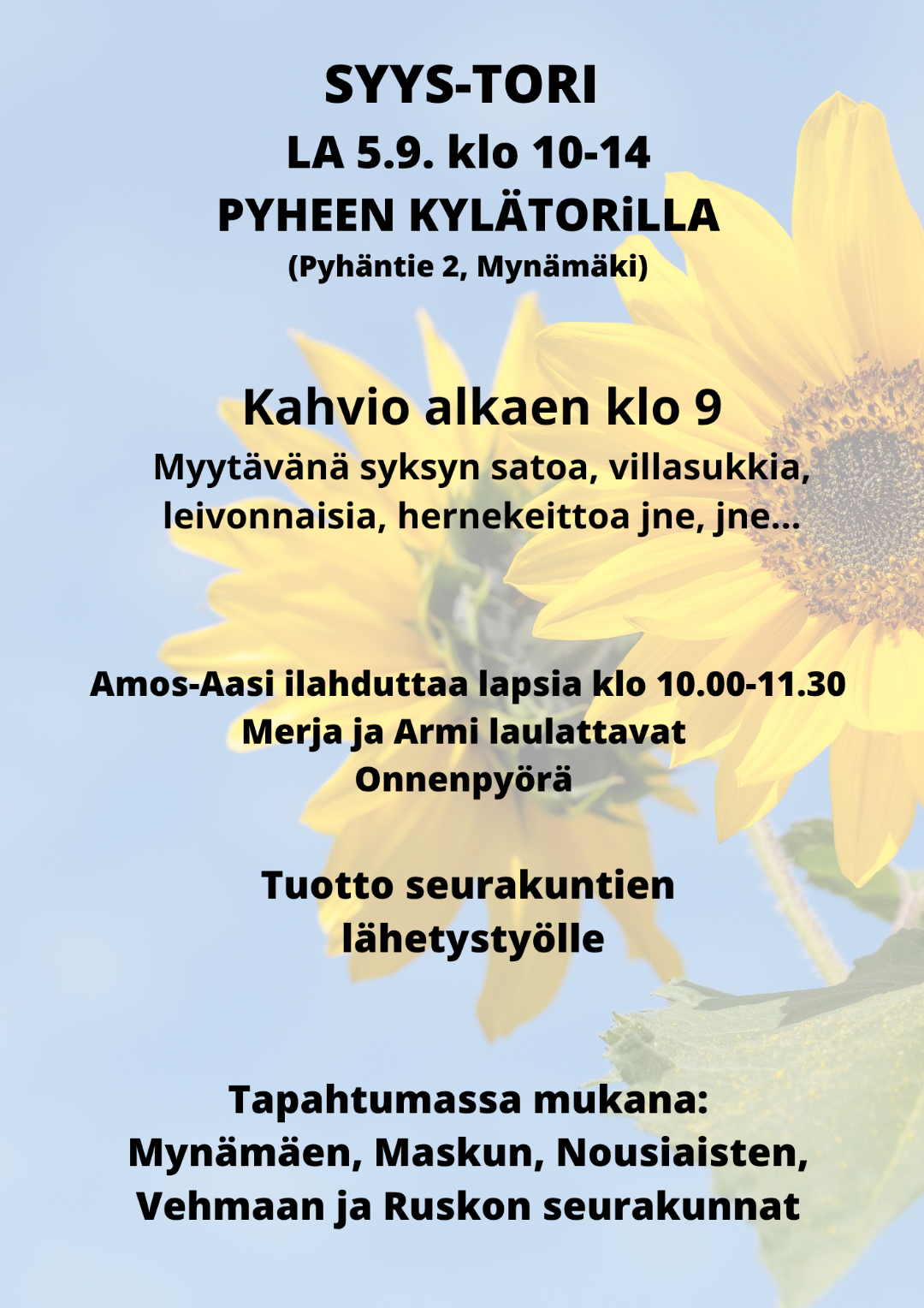 Syystori Pyheen kylätorilla la 5.9. klo 10-14